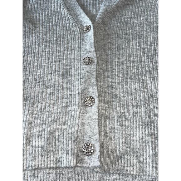 Womens Talbots Ribbed Knit Gray Cardigan Embellished Button Sweater M - Picture 2 of 8